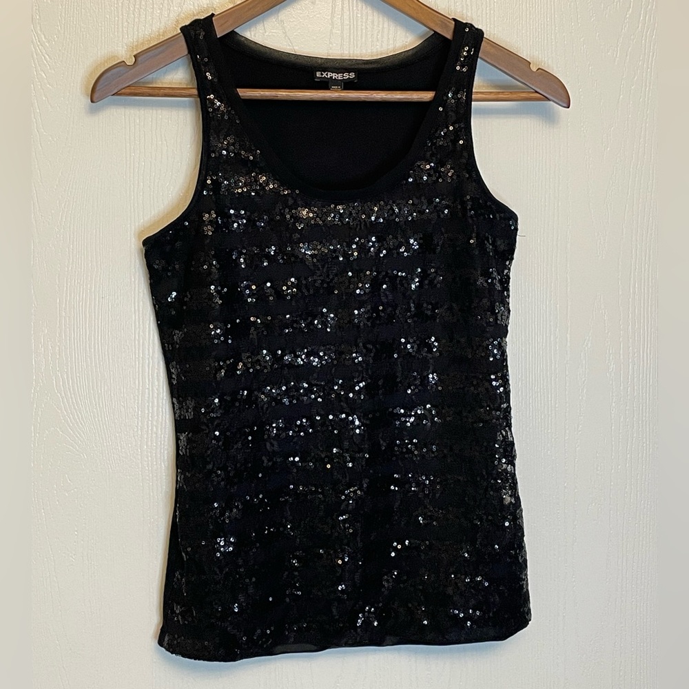 Express XS Black Sequin Tank Top